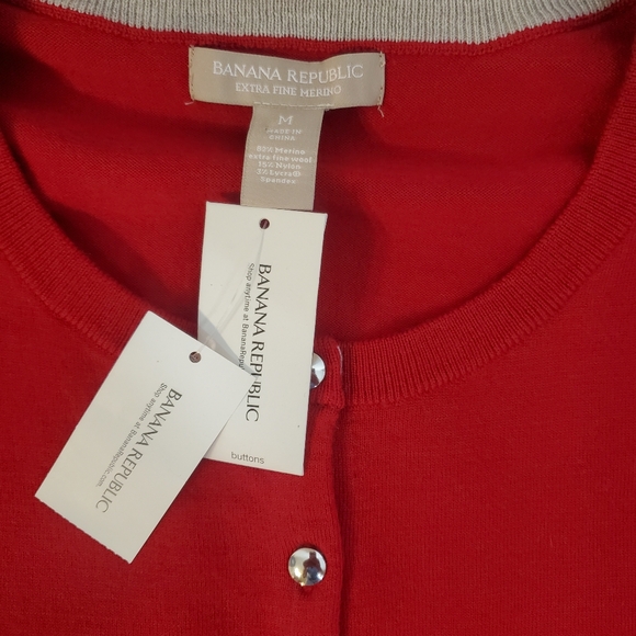 Banana Republic Extra Fine Merino Wool Women Sweater Cardigan Size M Red Stretch - Picture 2 of 9